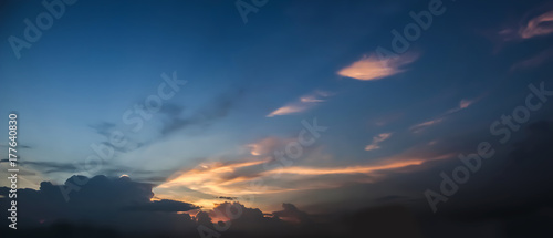 Dramatic atmosphere panorama view of beautiful sunset sky and clouds.