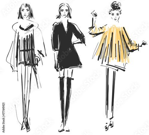 Fashion models sketch. Cartoon girl. Doodles