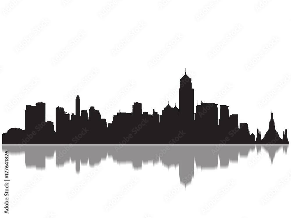Fototapeta premium Szczegółowa sylwetka panoramę zabytków Bangkoku