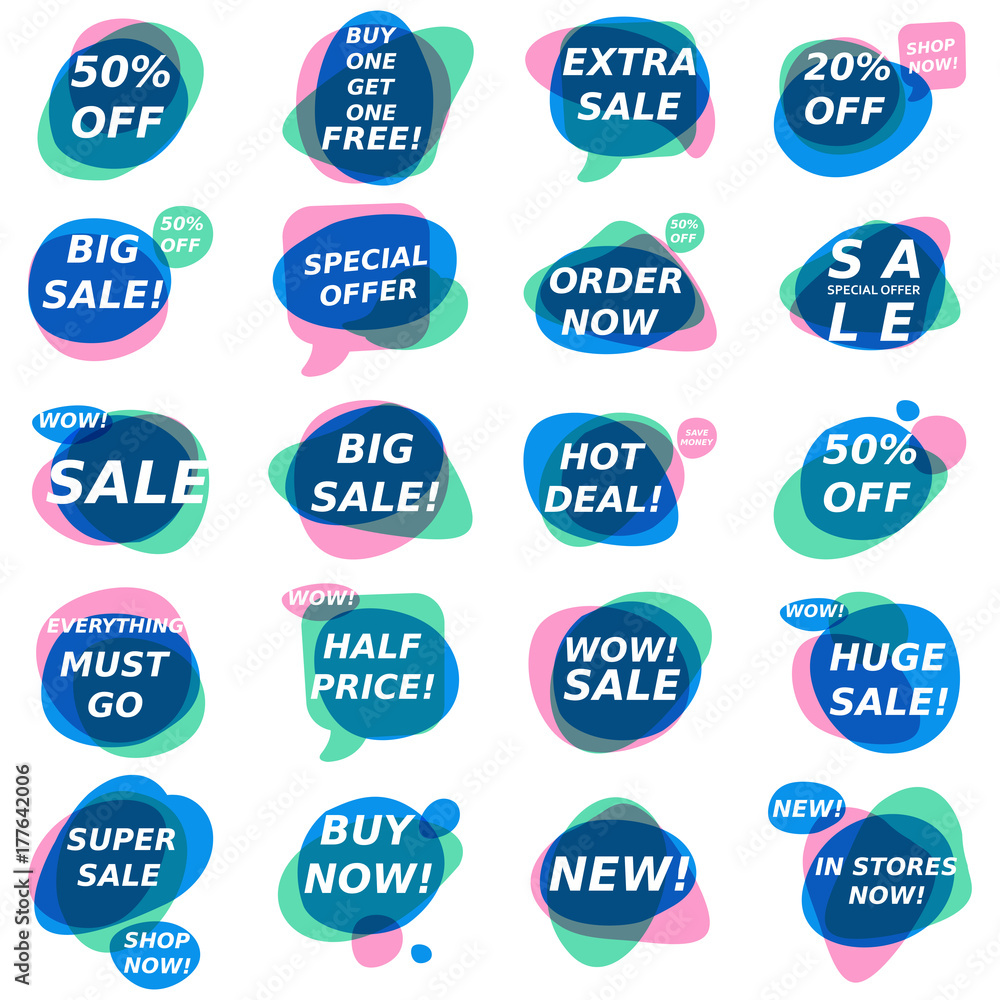 Flat design colorful sale stickers collection. Online shopping, sale and promotion, website and mobile badges, promo banners, special offer, shopping vector illustration design and marketing material