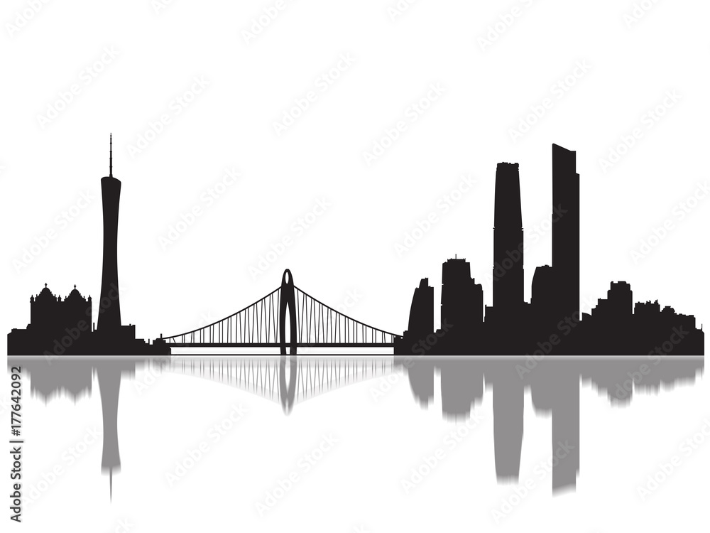 Fototapeta premium Detailed Guangzohou Monuments Skyline Silhouette