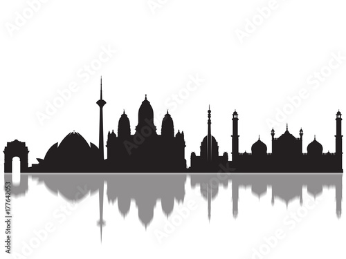 Detailed Delhi Monuments Skyline Silhouette