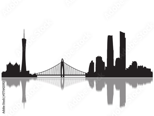 Detailed Guangzohou Monuments Skyline Silhouette