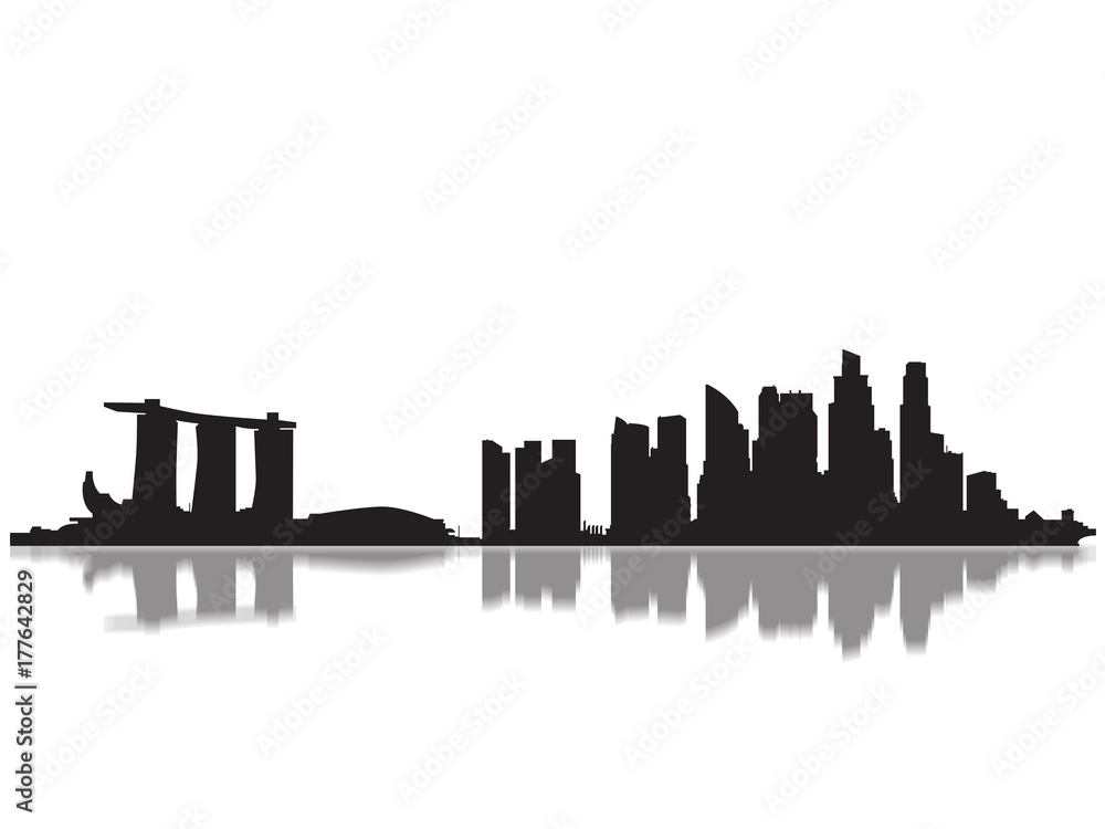 Detailed Singapore Monuments Skyline Silhouette