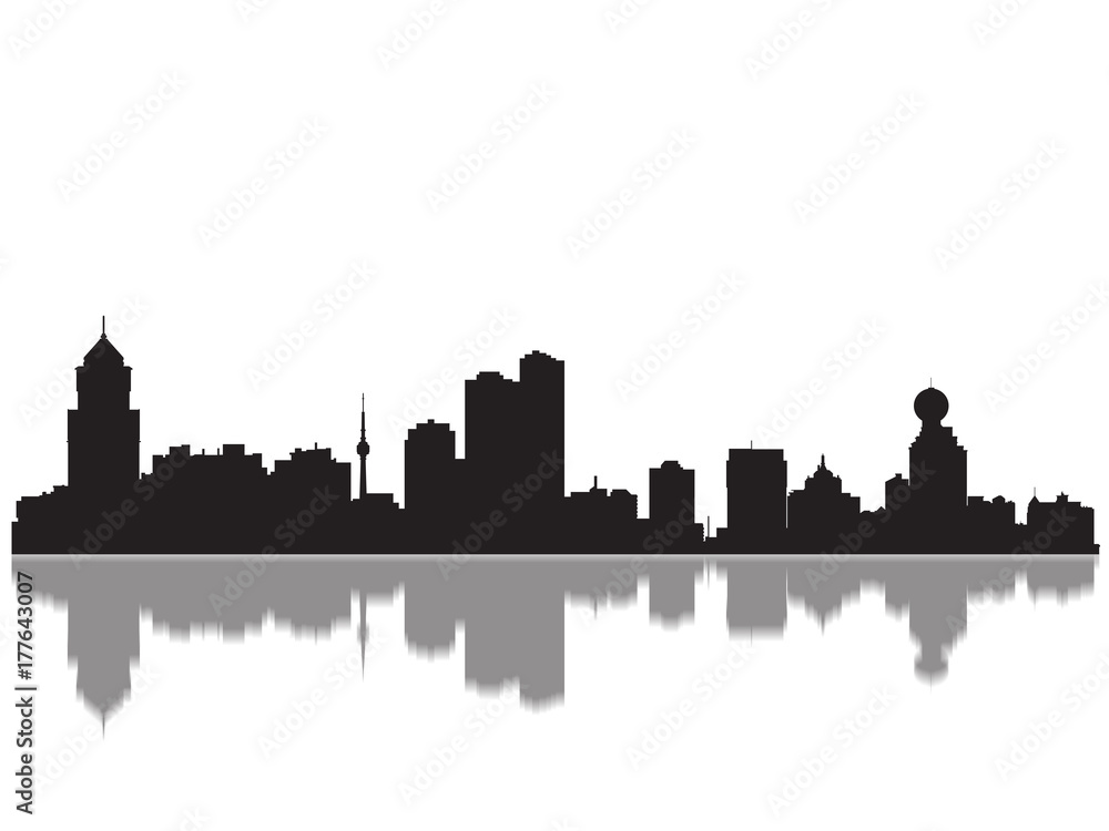 Detailed Wuhan Monuments Skyline Silhouette