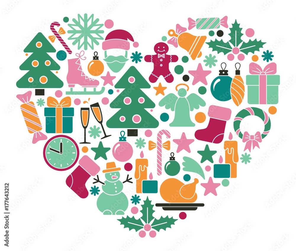 Christmas symbols in heart shape Christmas symbols in heart shape