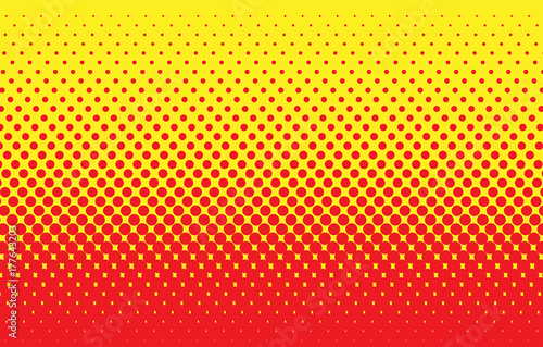 Halftone vector illustration, Red Gradient Texture, Dotted, Pop Art Yellow Background. Background of Art. Seamlessly Repeatable. AI10
