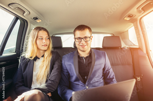Business People Meeting Working Car Inside photo