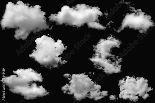 Set of clouds white on isolated elements black background.