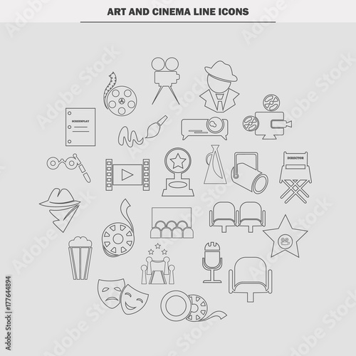 Art and cinema line icons set