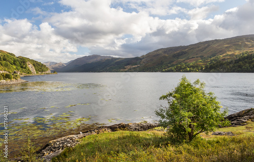 Loch Long in a sunny day from Eilean Donan castle, near Dornie and the Isle of Skye, in the highlands of Scotland. photo