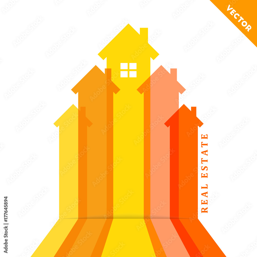 Abstract real estate and construction industry concept with house and arrow design Abstract real estate and construction industry concept with house and arrow design