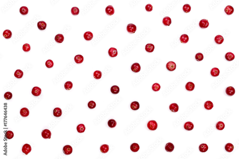 Cranberry isolated on white background closeup top view. Flat lay pattern Cranberry isolated on white background closeup top view. Flat lay pattern