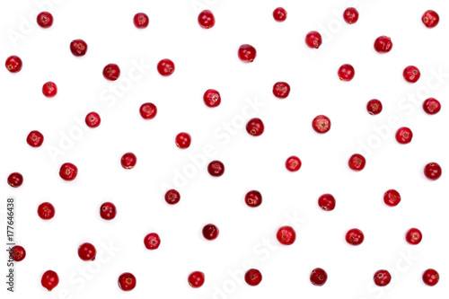 Cranberry isolated on white background closeup top view. Flat lay pattern