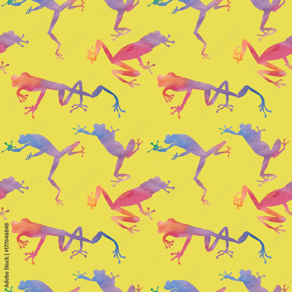 Exotic frog red-eyed pattern in a watercolor style. Full name of the amphibian: frog red-eyed. Aquarelle exotic amphibian for background, texture, wrapper pattern or tattoo. Exotic frog red-eyed pattern in a watercolor style. Full name of the amphibian: frog red-eyed. Aquarelle exotic amphibian for background, texture, wrapper pattern or tattoo.