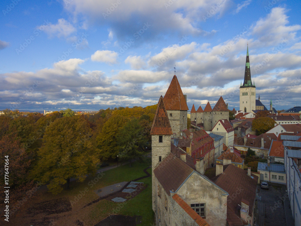 Aerial view of the old town of Tallinn Estonia