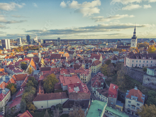 Aerial view of the old town of Tallinn Estonia