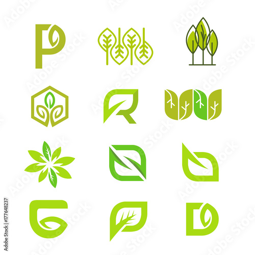 
set of logo green leaf icons