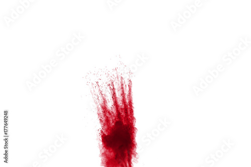 Red Color powder splash cloud isolated on white background