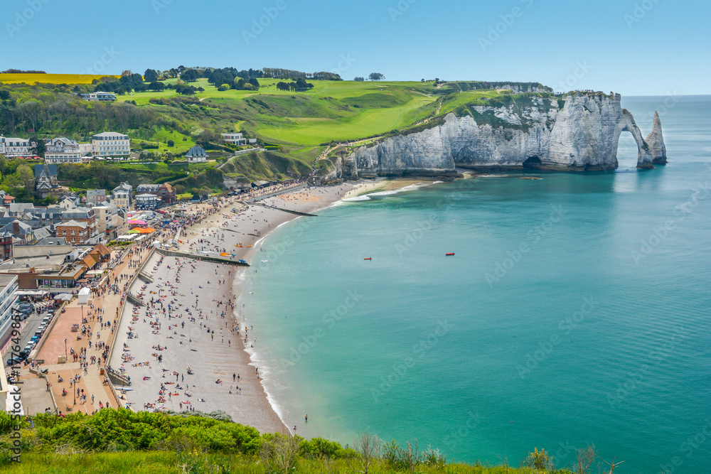 Scenic panoramic sight in Etretat, Seine-Maritime department in Normandy, France