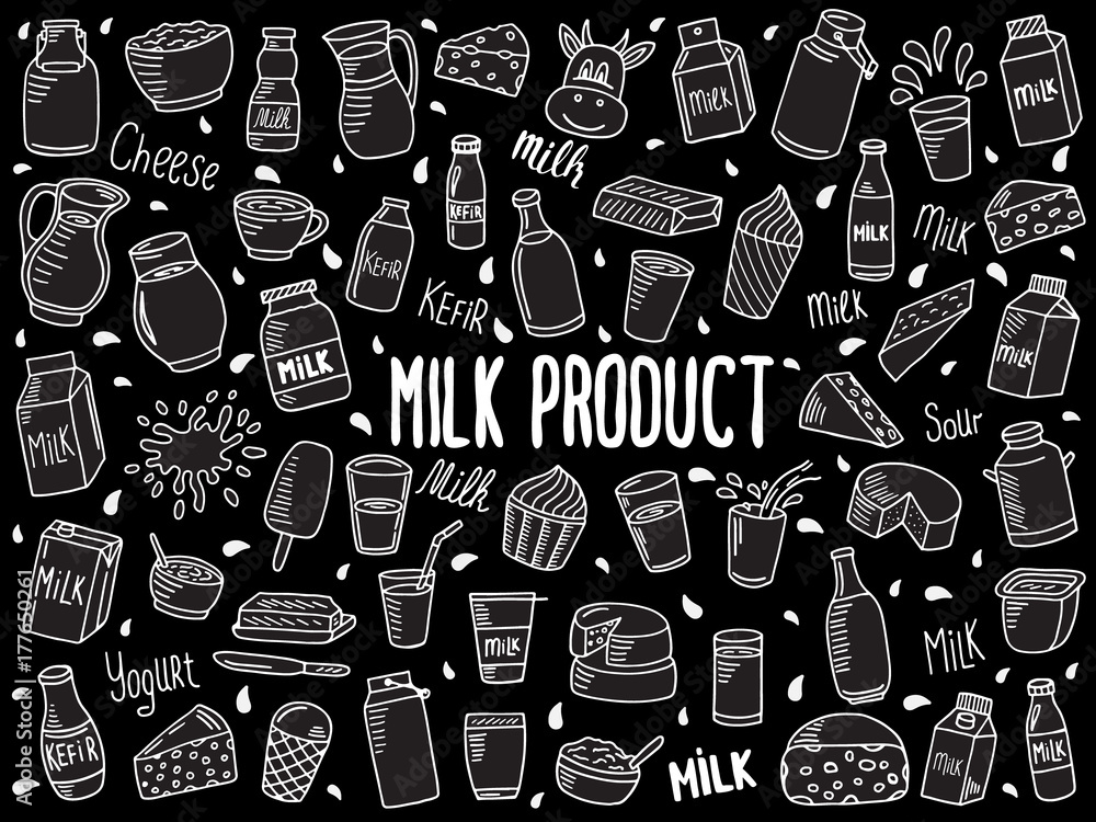 doodle illustration of milk products