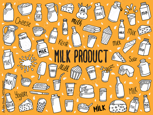 doodle illustration of milk products