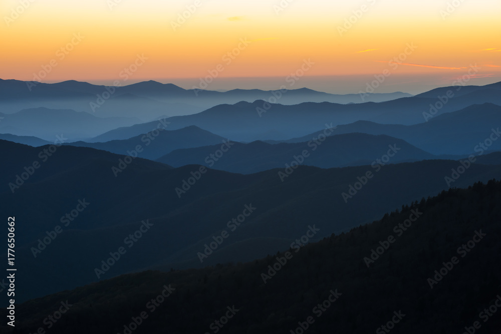 Sunset over the Blue Ridge Mountains background landscape