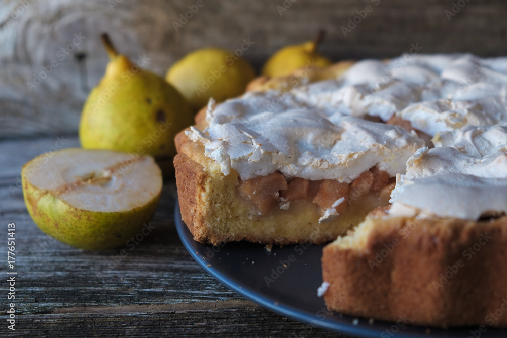 homemade cake with pear filling and meringue homemade cake with pear filling and meringue