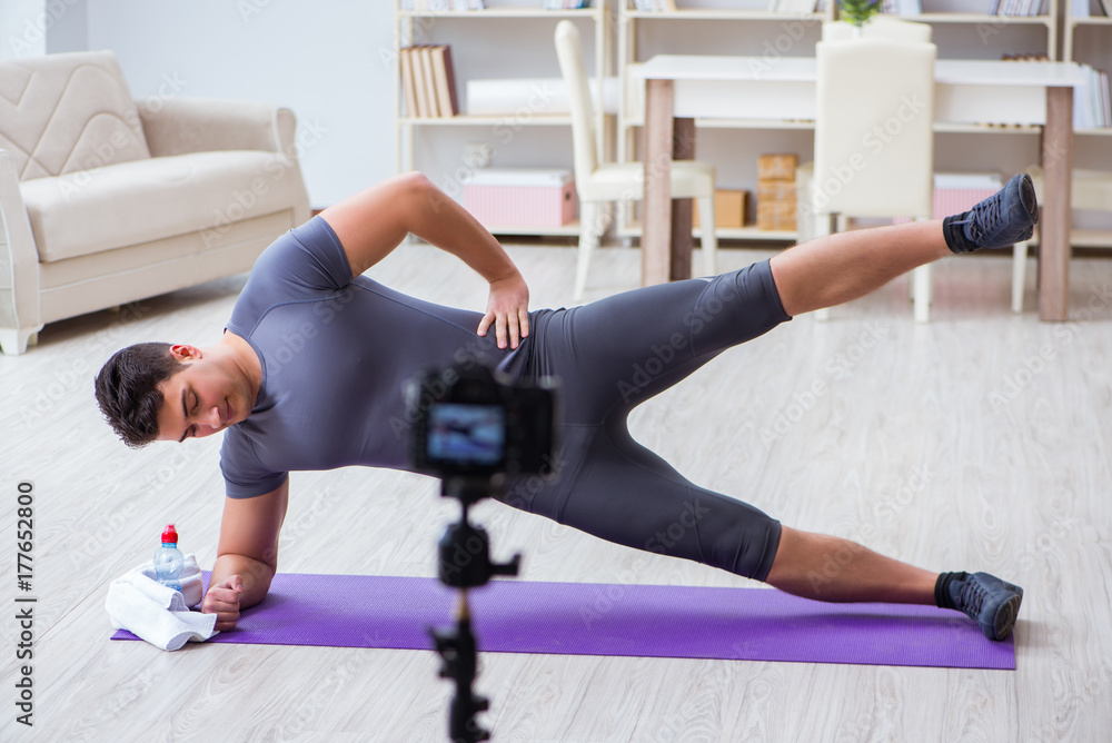 Sports and health blogger recording video in sport concept Sports and health blogger recording video in sport concept