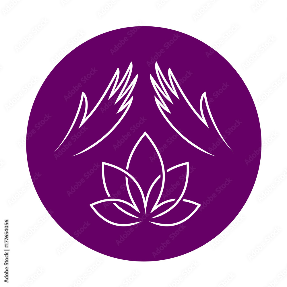 Massage logo with elegant woman hands and lotus. Massage logo with elegant woman hands and lotus.