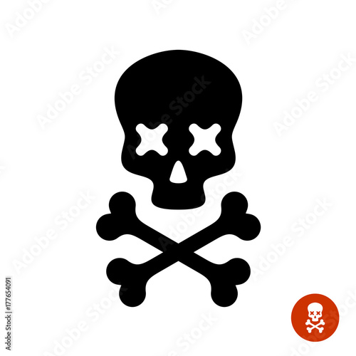 Scull and crossbones logo with X eyes.