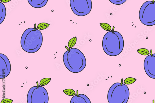 Plums seamless pattern. Vector illustration