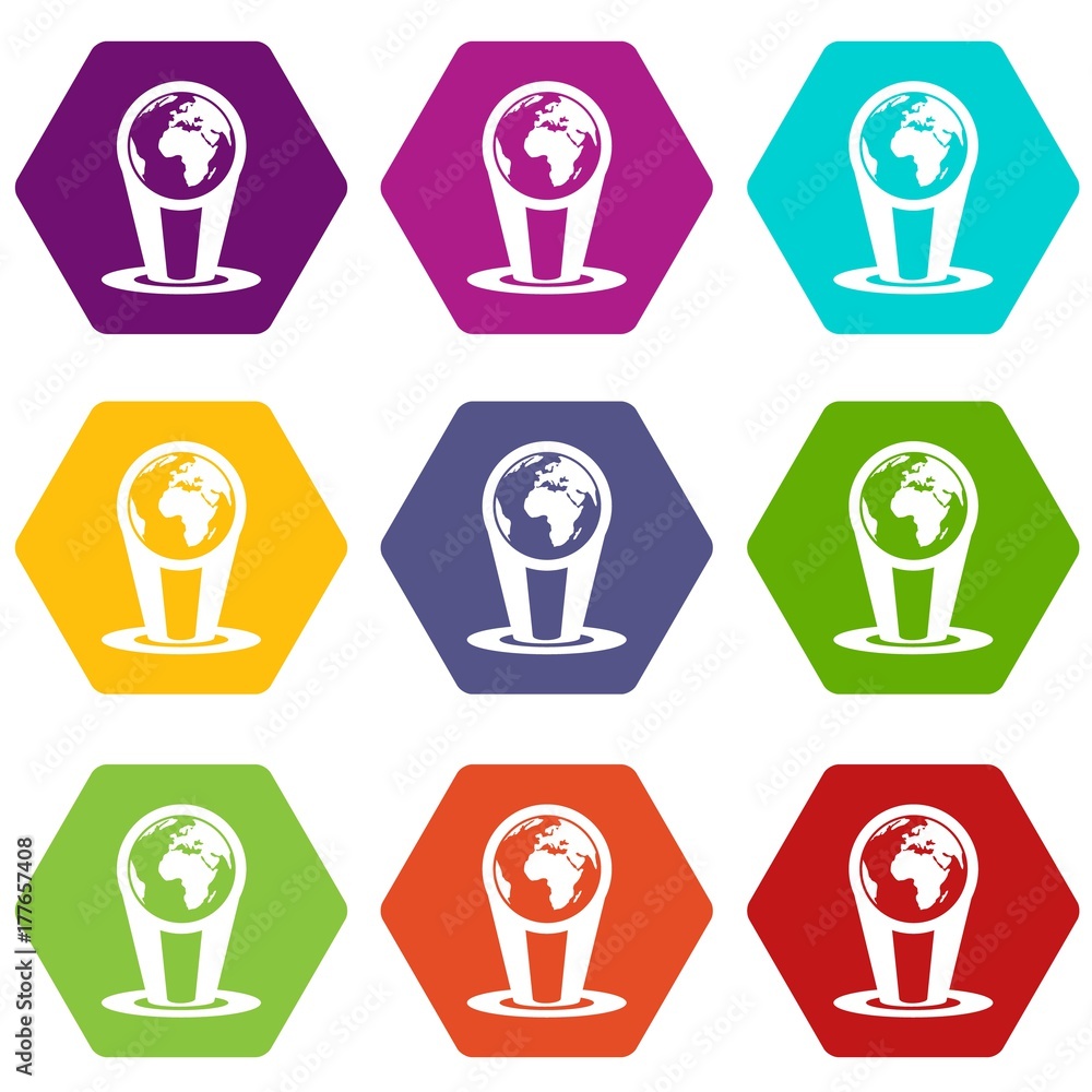 Hologram globe icon set color hexahedron Hologram globe icon set color hexahedron