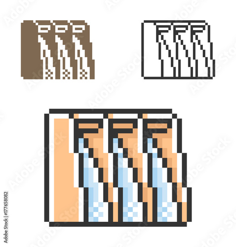 Pixel icon of hydro-electric power plant  in three variants. Fully editable