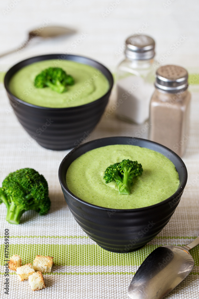two servings of broccoli cream soup two servings of broccoli cream soup
