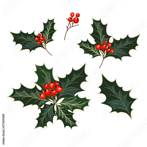 christmas decorations with holly and red berries