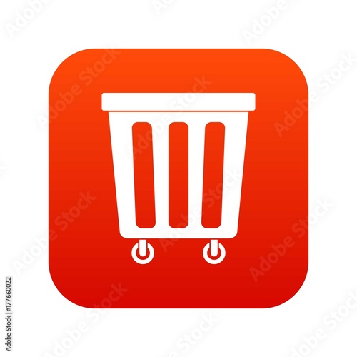 Outdoor plastic trash can icon digital red