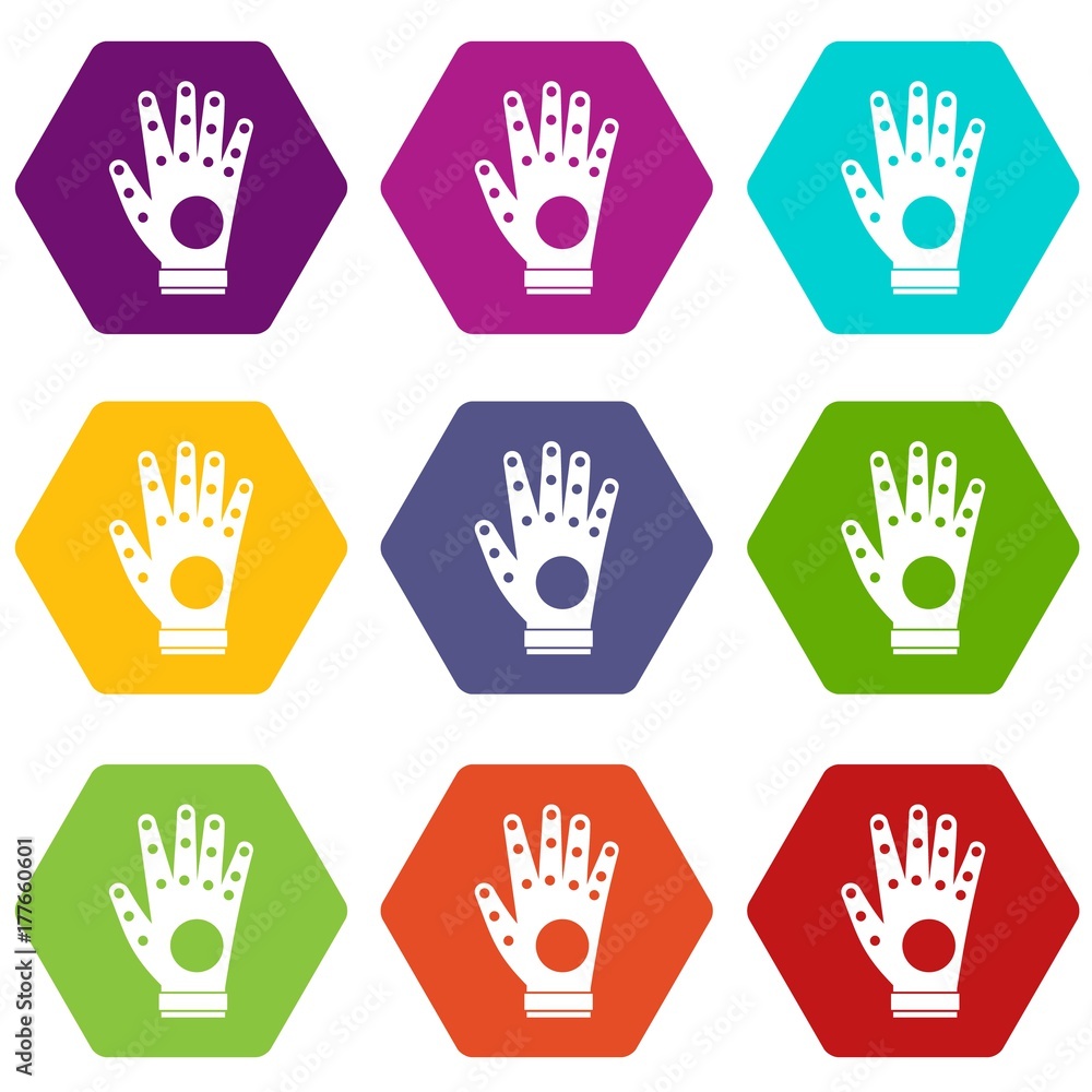 Electronic glove icon set color hexahedron Electronic glove icon set color hexahedron