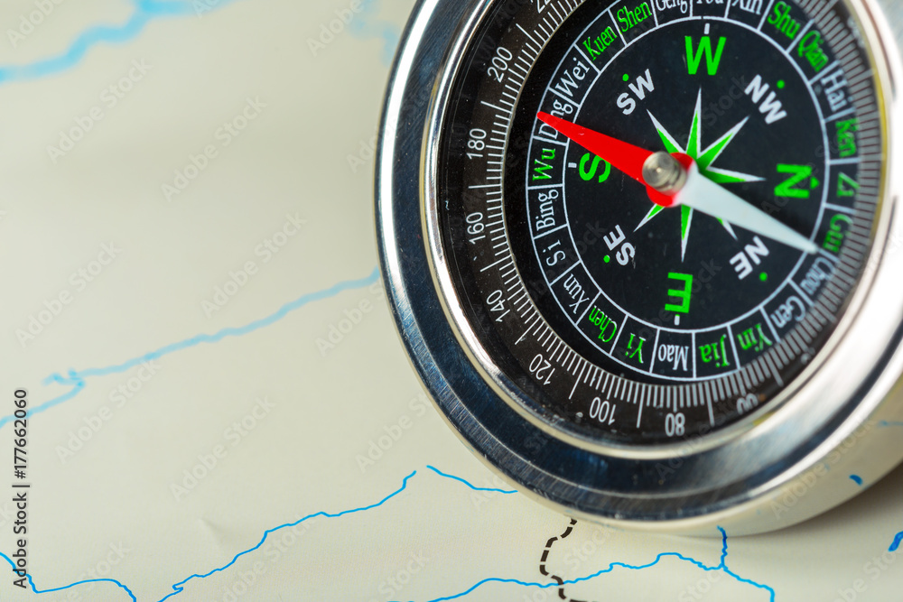 compass on map background travel