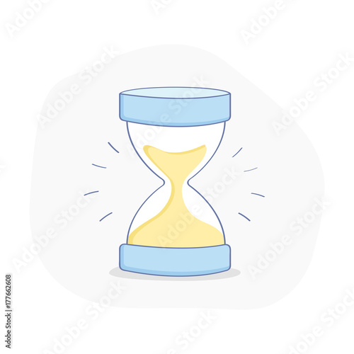 Time is money, deadline or time management icon concept. Hourglass with yellow sand inside. Flat outline vector illustration on white background.