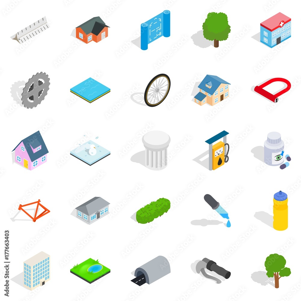 City structure icons set, isometric style City structure icons set, isometric style