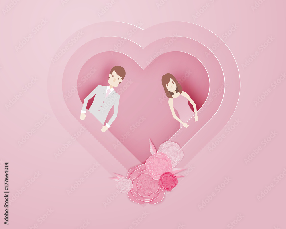 Happy valentine day 3d layer paper art style