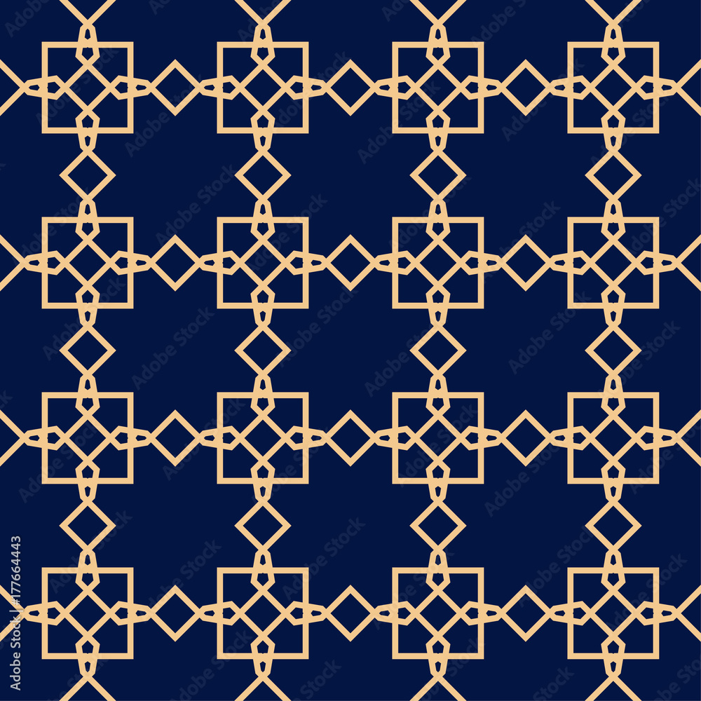 Geometric ornament. Golden blue seamless pattern Geometric ornament. Golden blue seamless pattern