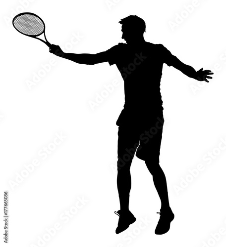 One man tennis player vector silhouette isolated on white background.