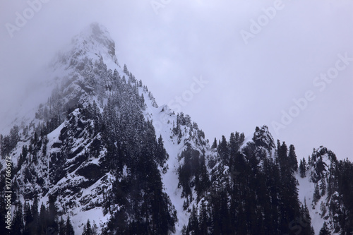 McClellan Butte Snow Mountain Peak Fog, Snoqualme Pass Washington photo