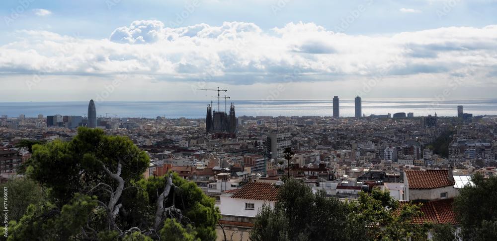 Sagrada Familia panorama view of Barcelona city,Spain