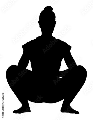 Woman exercises yoga, Yoga pose vector silhouette illustration isolated on white background. 