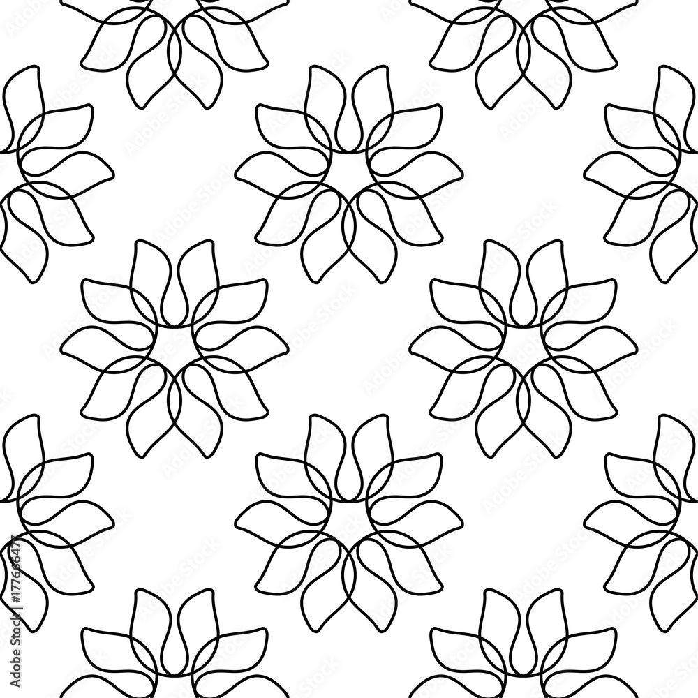 Fototapeta premium Black floral seamless ornament on white background