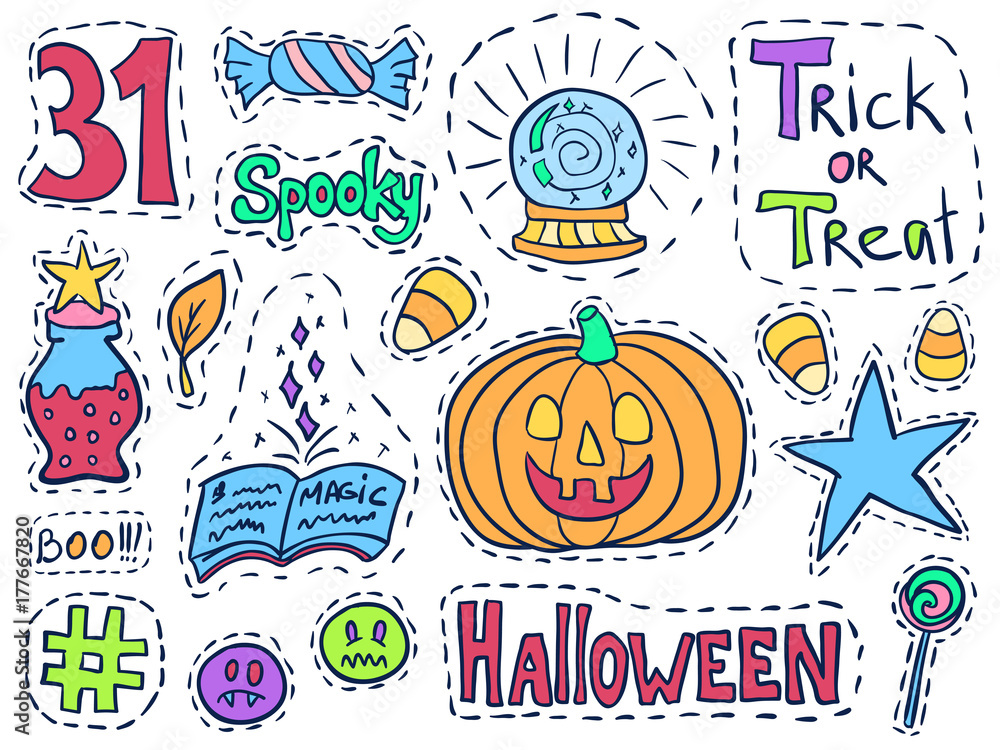 Patch badges halloween set holiday doodle stickers 1