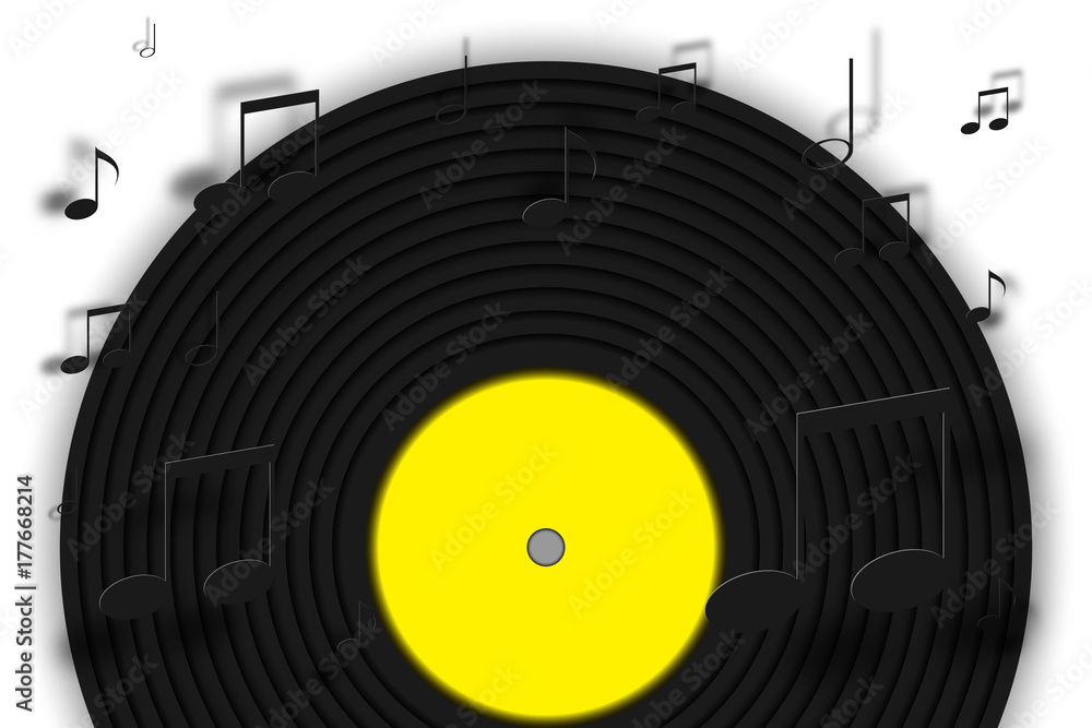 Vinyl disc with music note background Vinyl disc with music note background